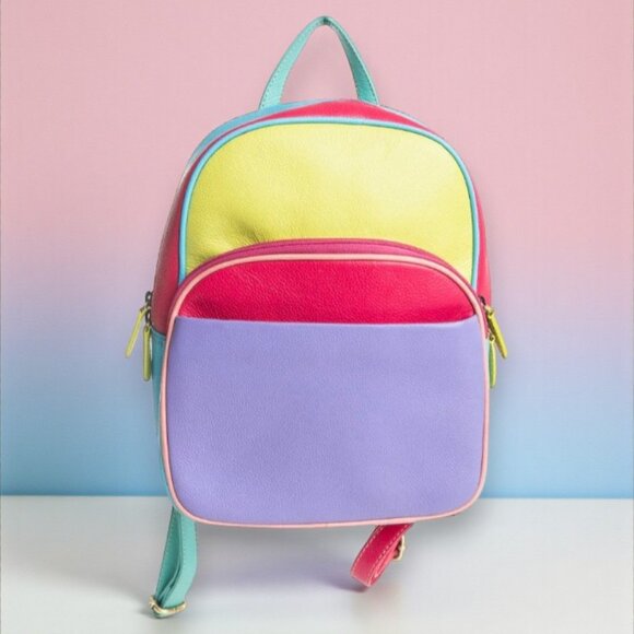 Myra Bag Leather Colorblock "Color Pointe" Backpack - New - Picture 2 of 12